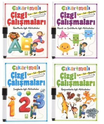 Çıkartmalı Çizgi Çalışmaları Seti Kalemli 4 Kitap