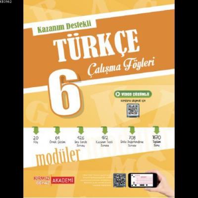 Kırmızı Beyaz Yayınları 6. Sınıf Kazanım Destekli Türkçe Çalışma Föyle