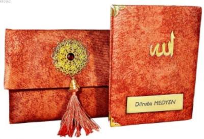Nubuk Kumaş Kaplı ve Çantalı Yasin Kitabı Seti - Turuncu